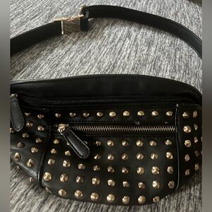 Black Leather Studded Fanny Pack